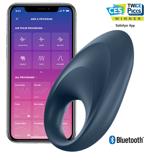 Satisfyer - Application De Vibrateur  Un Anneau Mighty - SATISFYER CONNECT | sextoys, jouets sexuels pour hommes, accessoires de pénis, anneaux de pénis, cockring avec vibration | Dimensions : 210