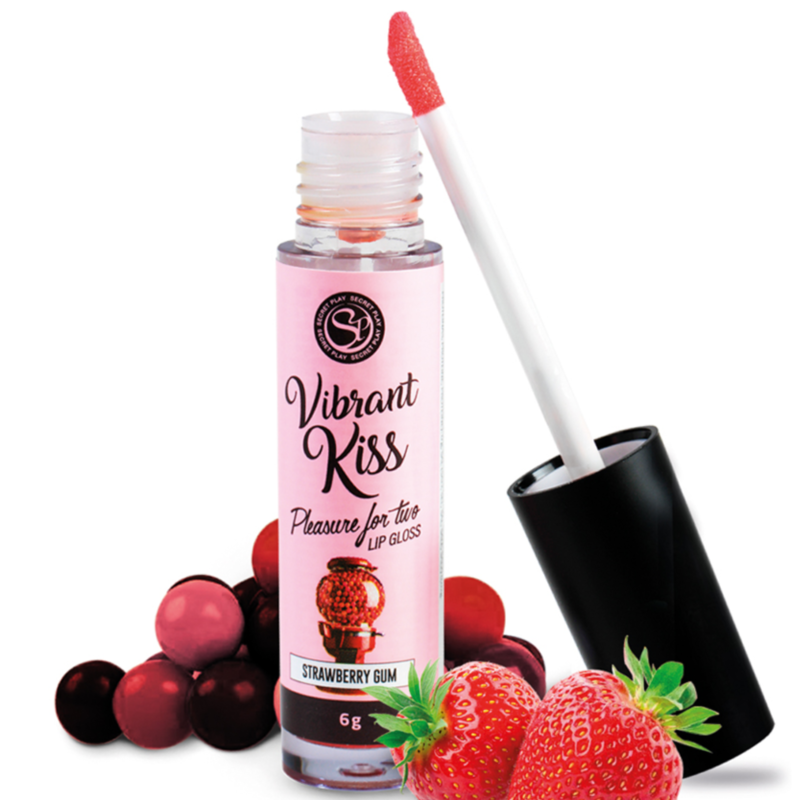 Secretplay - Lip Gloss Vibrant Kiss Fraise Gomme - SECRETPLAY COSMETIC | pharmacie, pour le sexe oral | Dimensions : 136