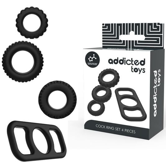 Addicted Toys - Ensemble Danneau Pénial 4 Pièces - ADDICTED TOYS | sextoys, jouets sexuels pour hommes, accessoires de pénis, anneaux de pénis, cockrings sans vibration | Dimensions : 50