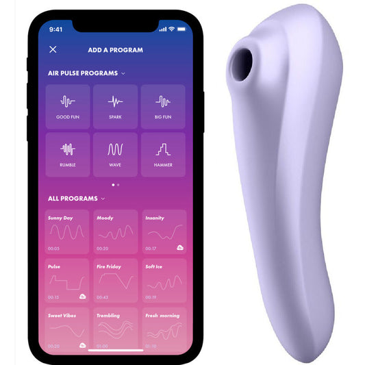 Satisfyer - Vibrateur Dual Pleasure Air Pulse Mauve - SATISFYER CONNECT | sextoys, vibrateurs, vibromasseurs avec app | Dimensions : 410