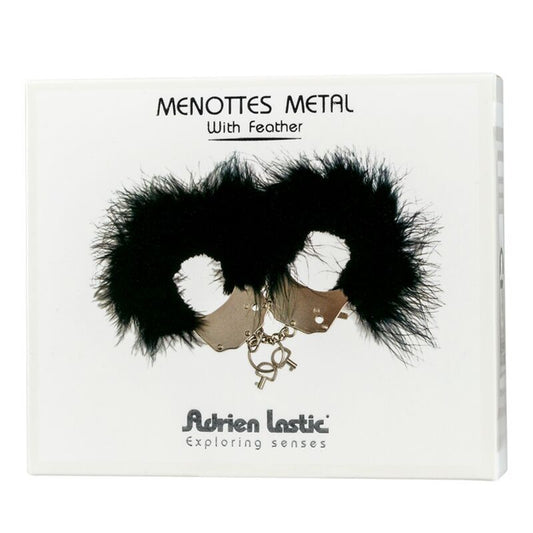 ;;Menottes en Métal à Plumes Noires