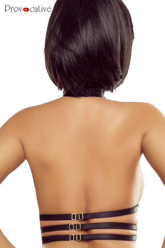 Soutien Gorge Décolleté et Tour de Cou Harnais Satiné Noir